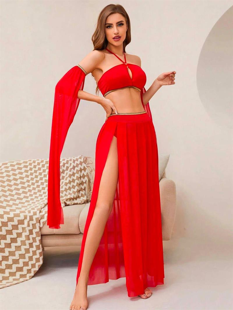 Akbeniz Women's Fantasy Dancer Costume Set Red T1749