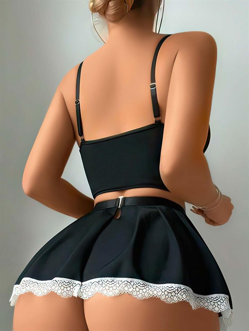 Akbeniz Women's Fantasy Maid Costume Set Black K1003